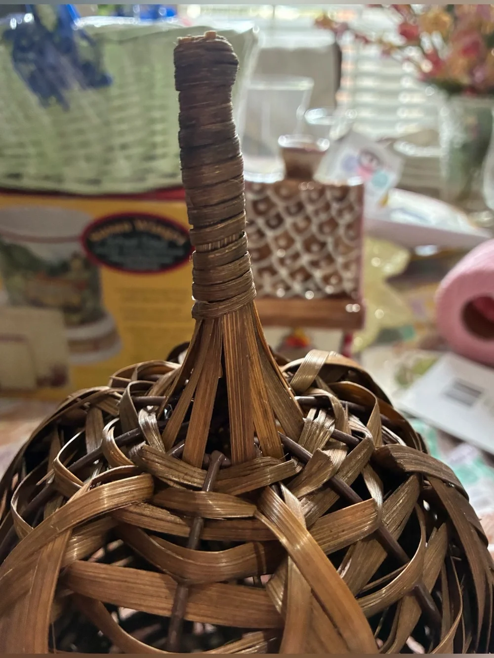 Southern Living Bamboo Woven Fall decor. NWT.  11.5 in Tall Herringbone Pumpkin